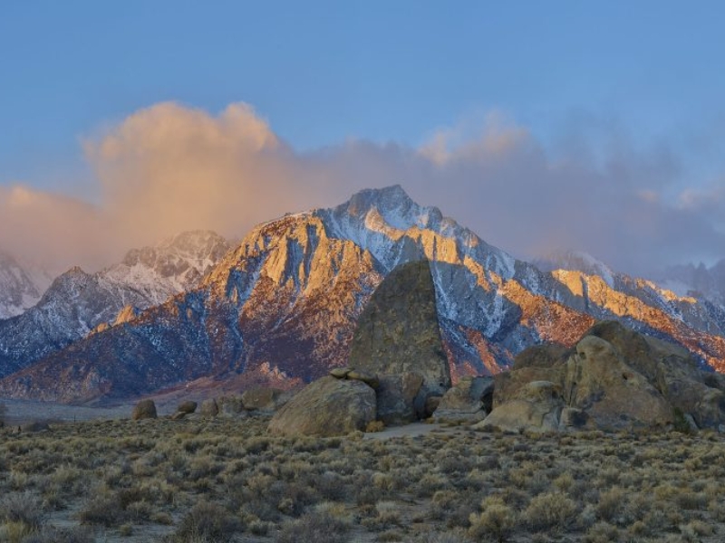 a clearing storm on Lone Pine Peak in the Alabama Hills Owens Valley eastern Sierra