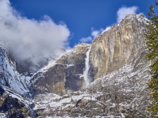 Yosemite Falls in a winter storm Yosemite National park