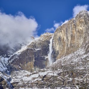 Yosemite Falls in a winter storm Yosemite National park