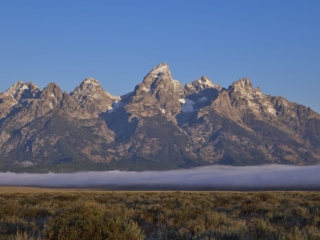 ground fog in the valley Grand Tetons National Park Jackson Hole Wyoming