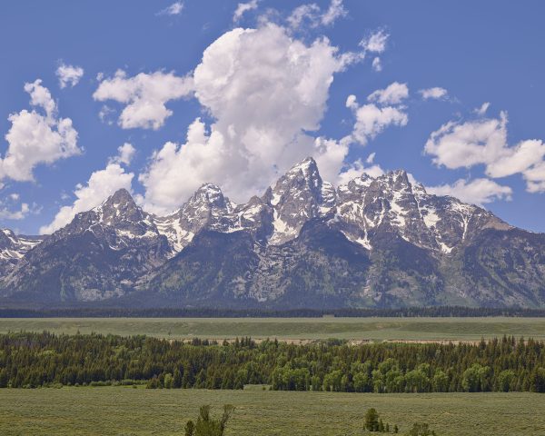 A storm is building over the Grand Teton in Tetons National Park, Jackson Wyoming USA.